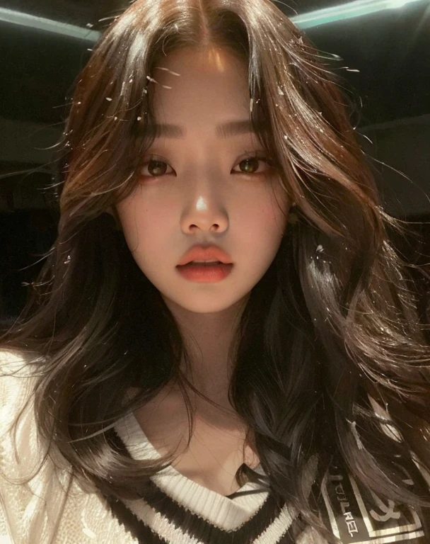 Un primer plano de una mujer con cabello largo con un suéter, jennie rosa negro, aparcar desde-min, lee ji - eun, lee ji-eun, heonhwa choe, sol yunjoo, jaeyeon nam, jinyoung shin, Shin Min Jeong, Hwang se - es, jossi de blackpink, kim taejin, parque roseanne de blackpink, gongbi