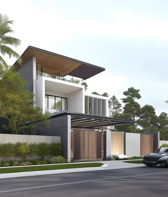 a rendering of a modern house with a car parked in front, exterior design, concept house, precise architectural rendering, contemporary house, high quality rendering, inter dimensional villa, modern style, modern architecture design, architectural rendering, overall architectural design, architectural visualization, modern house, realistic architecture, render to resolute perfection, contemporary architecture, ultra modern, architectural render, beautiful rendering
