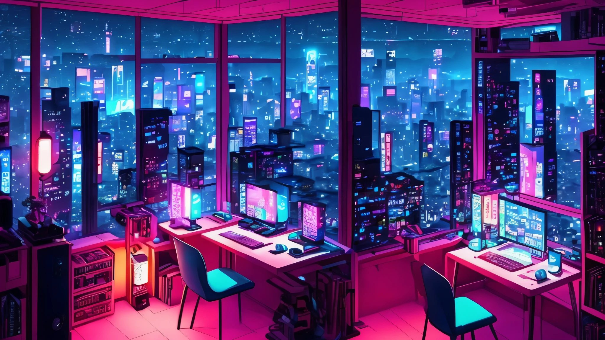 lofi room, at night, cyberpunk