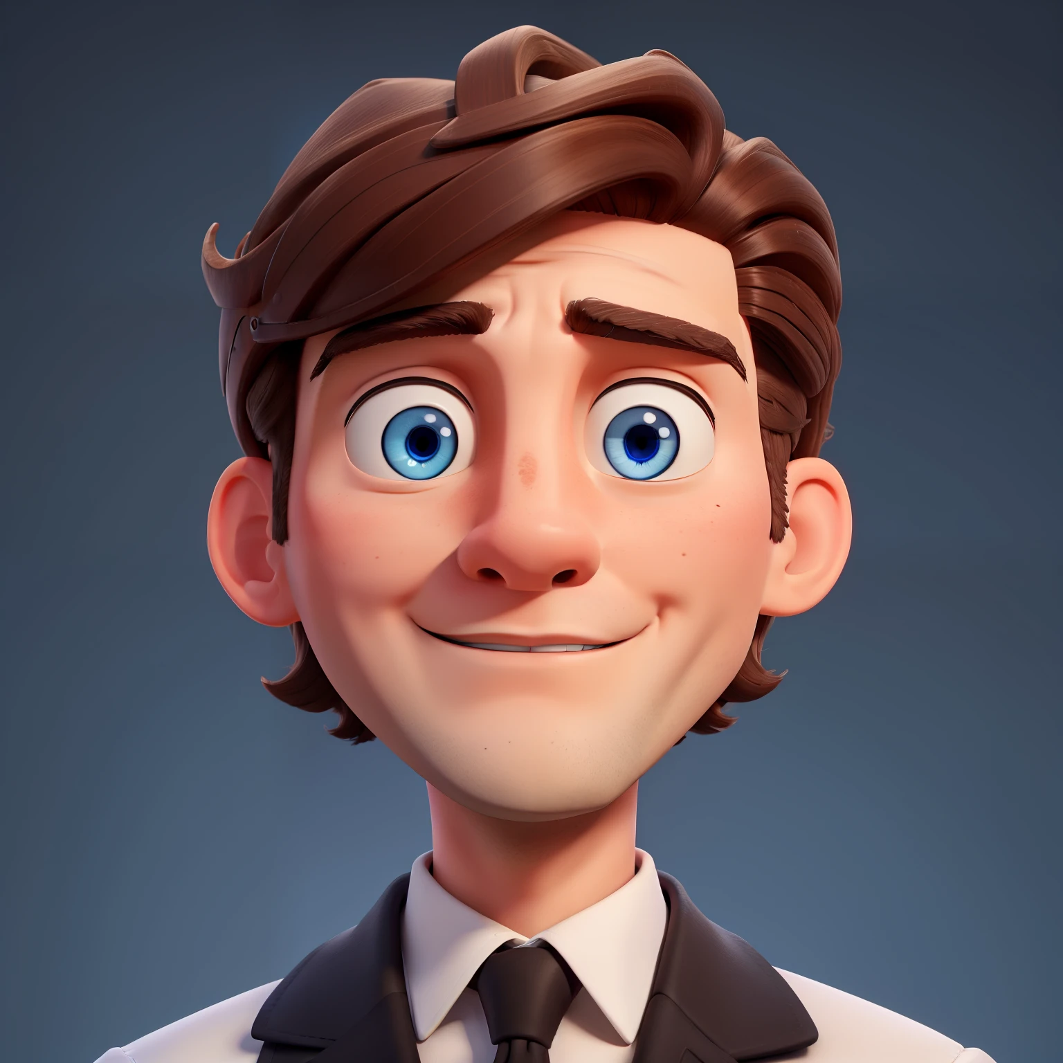 white man lawyer with medium brown hair wearing the helmet of the god Hermes blue eyes and black background