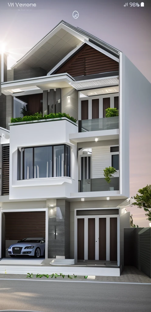 a close up of a house with a car parked in front of it, inter dimensional villa, exterior design, frontview, precise architectural rendering, residential, complete house, in style of ultra realistic, front elevation view, overall architectural design, realistic concept, concept house, rendering, all white render, wide angle exterior 2022, highly rendered!!