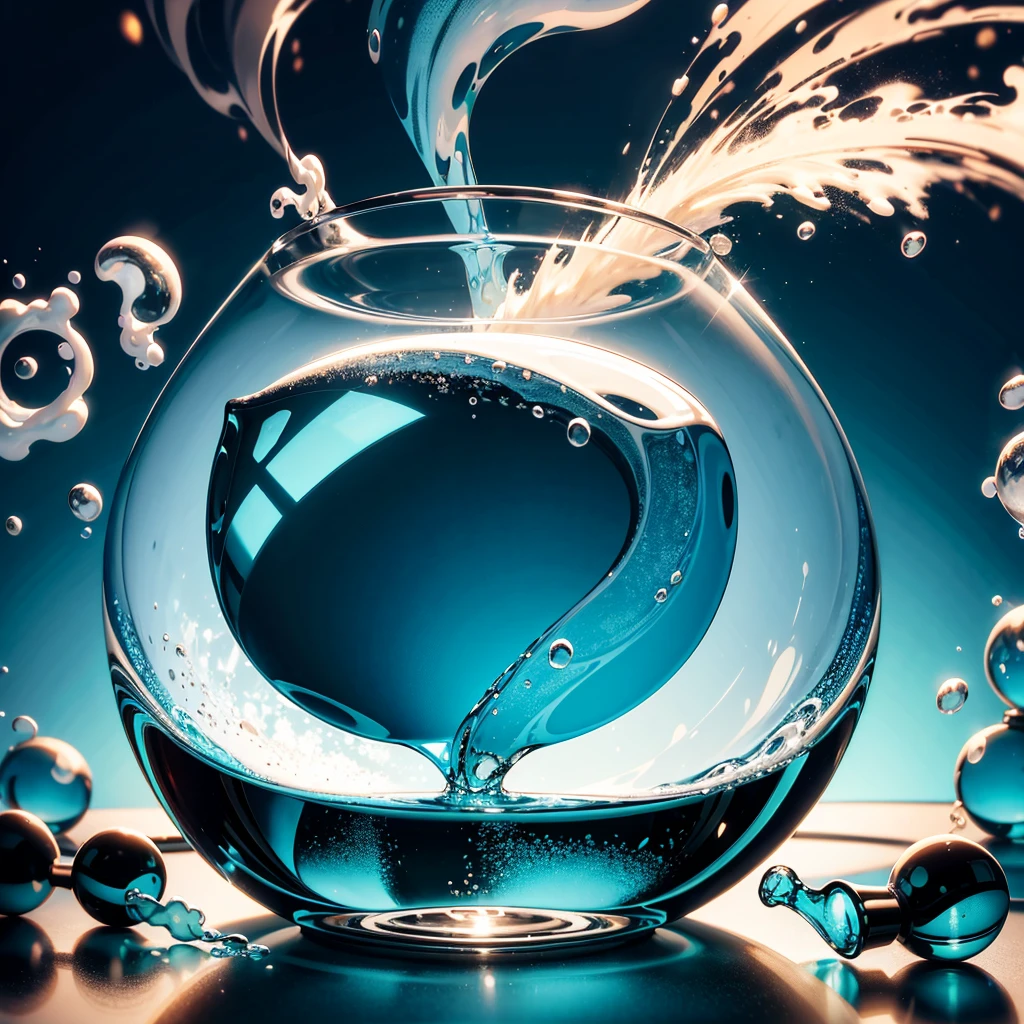 laboratory,front view,lightblue,turquoise, bubbling smoking round boiling glas flask,absurdres,high res,ultrasharp,8K,Masterpiece
