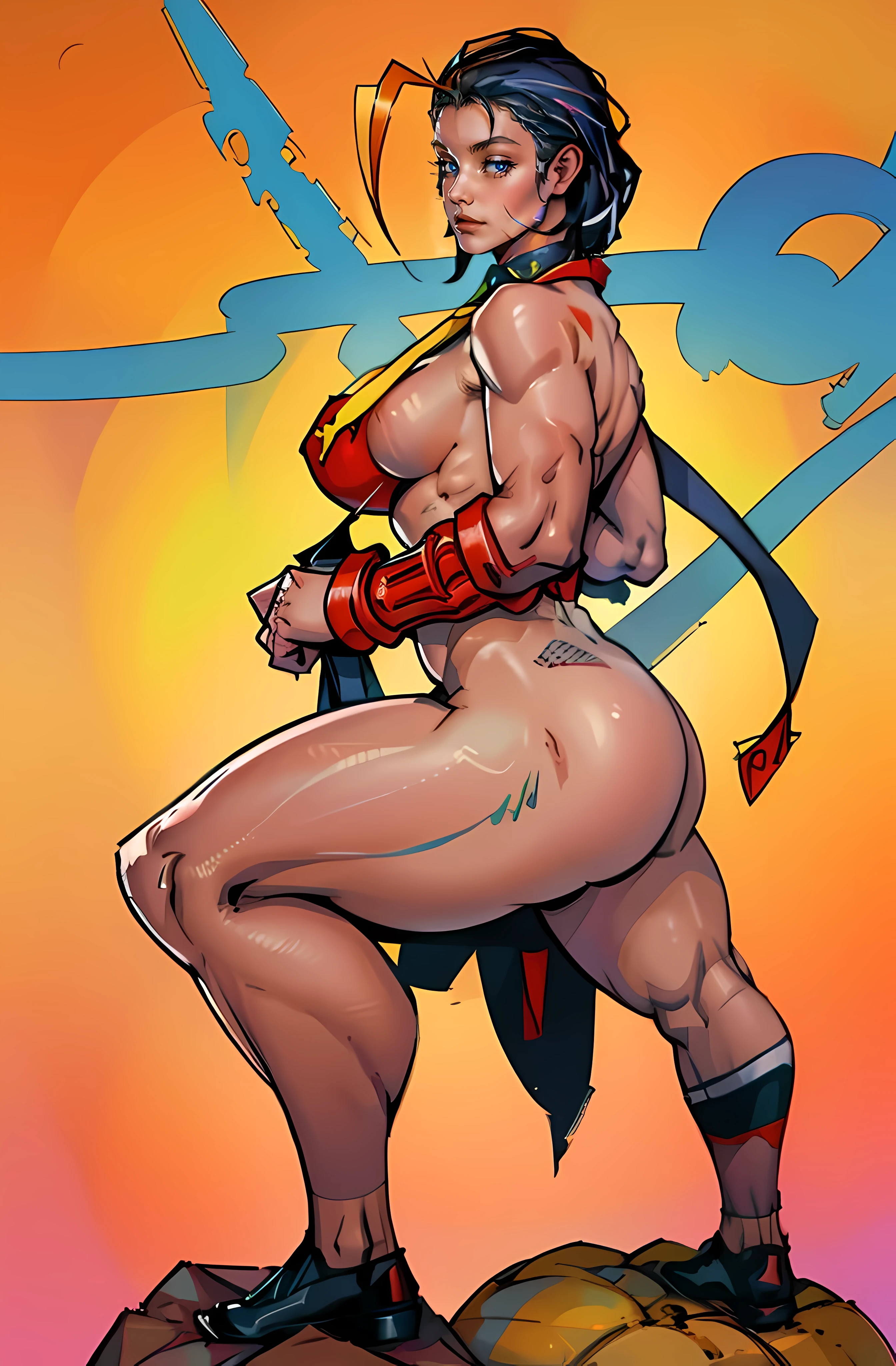 jim lee
street fighter, 1girl, cammy white, (thick thighs), (chubby), martial arts gi, makeup, earrings, direct look, solid background, full body,
((masterpiece))