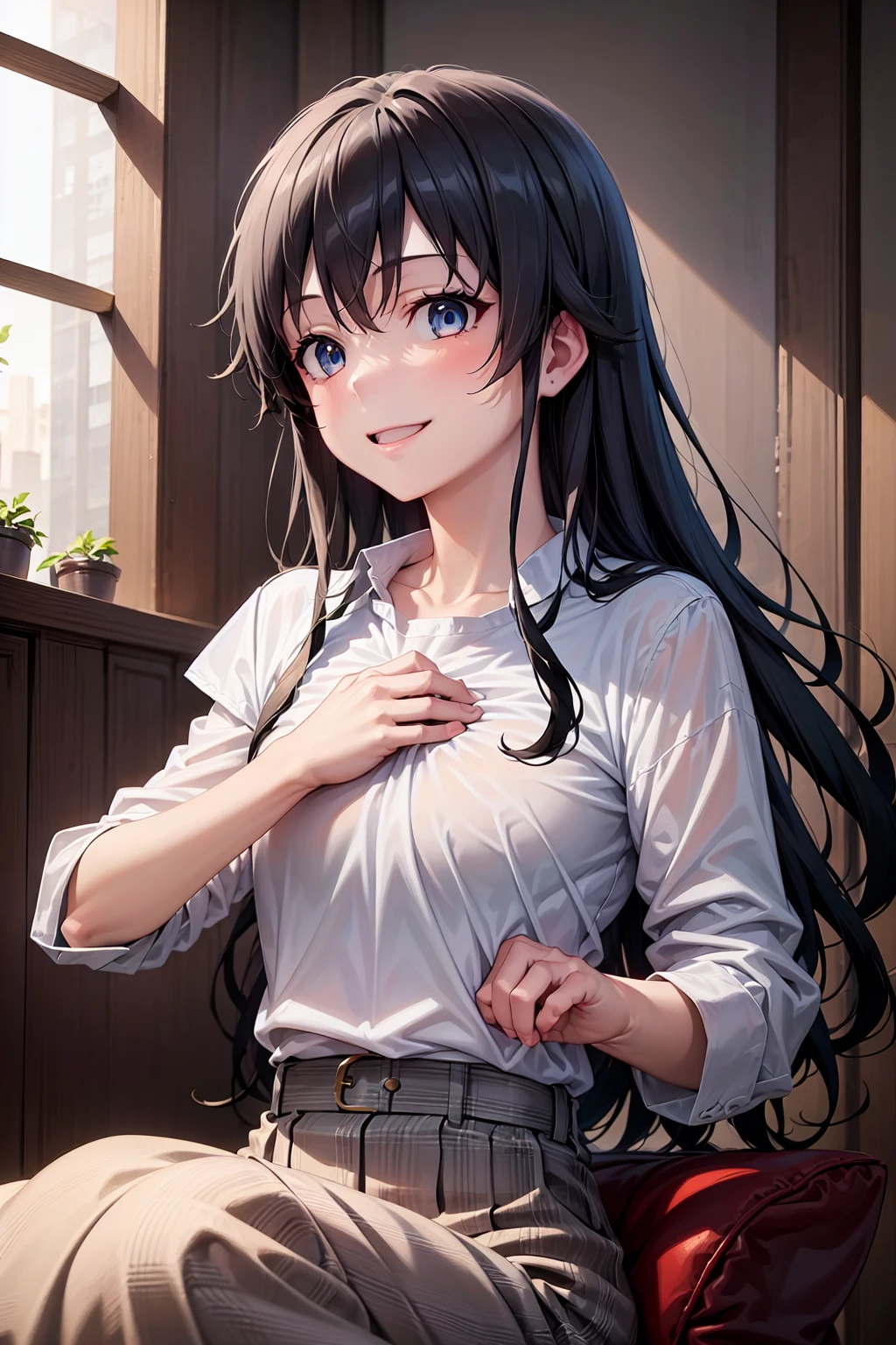 {{{beautiful}}}, amazing, (best quality:1.5), (masterpiece:1.5), extremely delicate and beautiful, intricate details, finely detailed, extremely detailed, beautifully detailed, ultra-detailed, (hyperdetailed:1.5), high resolution, (illustration), watercolor pencil, Clear line drawing, (ufotable style:1.1), (ufotable screen cap:1.1), anime coloring, anime screencap, (latest picture), backlighting, dynamic angle, glow, depth of field, {{{body satisfaction}}}, (body with a good balance of style:1.5), (slender figure:1.5), perfect body, perfect hands, perfect feet, (two arms:1.2), (two legs:1.2), (five fingers each:1.2), (perfect joint:1.2), perfect joint movement, beautiful detailed eyes, (detailed eyes:1.5), finely detailed eyes, perfect anatomy, full dissection, perfect composition, correct limbs, balance and coordination in all things, realistic:0.5, precise fingers and hands, (finely drawn hair:1.5), {{{cool girl}}}, (black hair:1.3), (semi-long hair:1.3), (straight hair:1.3), bangs, (cyan eyes:1.3), (medium breasts:1.3), (small-sized buttocks:1.3), {{{Bedroom}}}, (bed:1.3), indoors, {{{school uniform}}}, (white collared shirt:1.5), white shirt, breast tent, (checkered pleated skirt:1.5), checked skirt, pleated skirt, (unbutton one's first button:1.2), (without ribbon:1.2), {{{blush}}}, shy, (sweat:1.5), (teary eyes:1.7), (ecstasy:1.5), gasping face, (ecstasy face), (white liquid drips between her legs and down her thighs:1.5), {{{masturbation}}}, female masturbation, masturbating, fingering, (solo:1.5), self-love, self fondle, 1girl, clothed, (white panties:1.2), (missionary position:1.5), (lying:1.5), (lie on the bed:2.0), missionary, missionary pose, supine position, push down, on back, fpov, lying_bustup_shot,