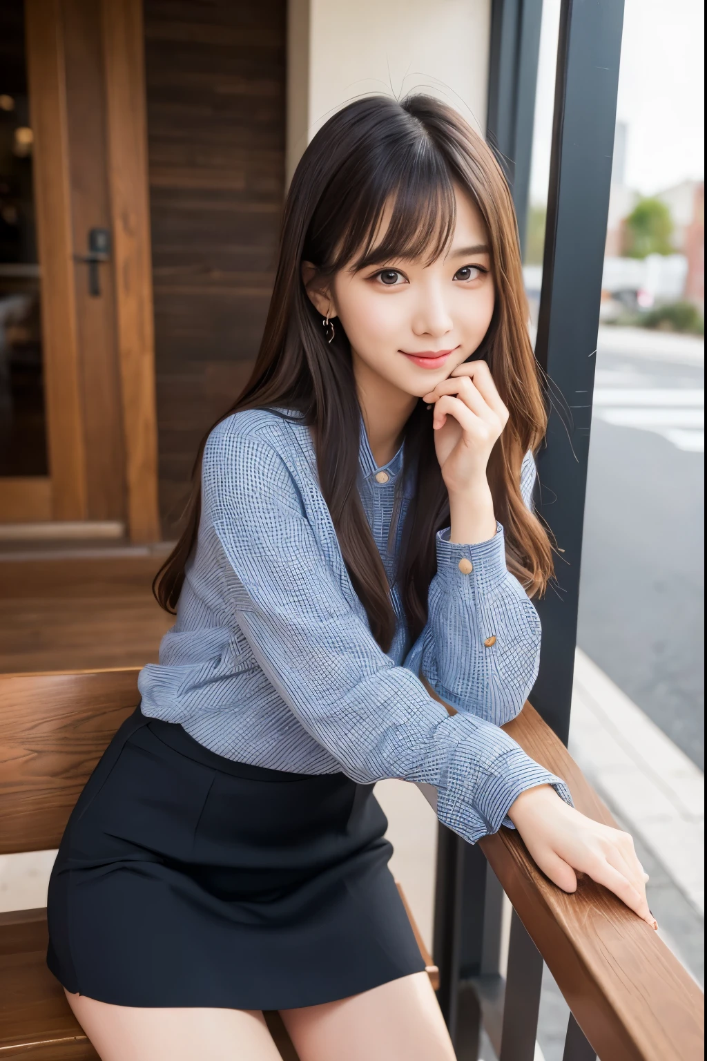 muste piece, best quality, 8K、(Golden Ratio Face、balanced eyes)、double eyelid、Beautiful nasal muscles、shy smile、lip gloss 、Very beautiful girl、Beautiful girl solo like a model、See photographer、Office Lady、Jacket、blouse、skirt