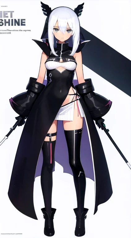 (((Best Quality))) , ((full body)), female, character design, solo, ( white background:1.3), holding staff, gloves, thigh high, side slit trench skirt, summer outfit, colorful outfit, bare arms, bareback, Bust Bodice, bare waist, standing, backless casual dress, bikini, theif,