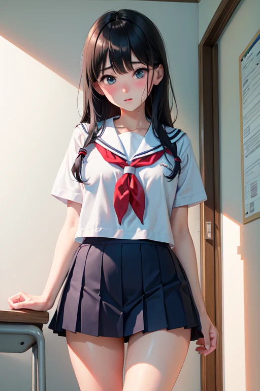 lighting like a movie、top-quality、Schoolgirl Buck、a sailor suit、school classroomull of sweat、(A dark-haired)、Changing clothes、light blue pantie、full of sweat、
