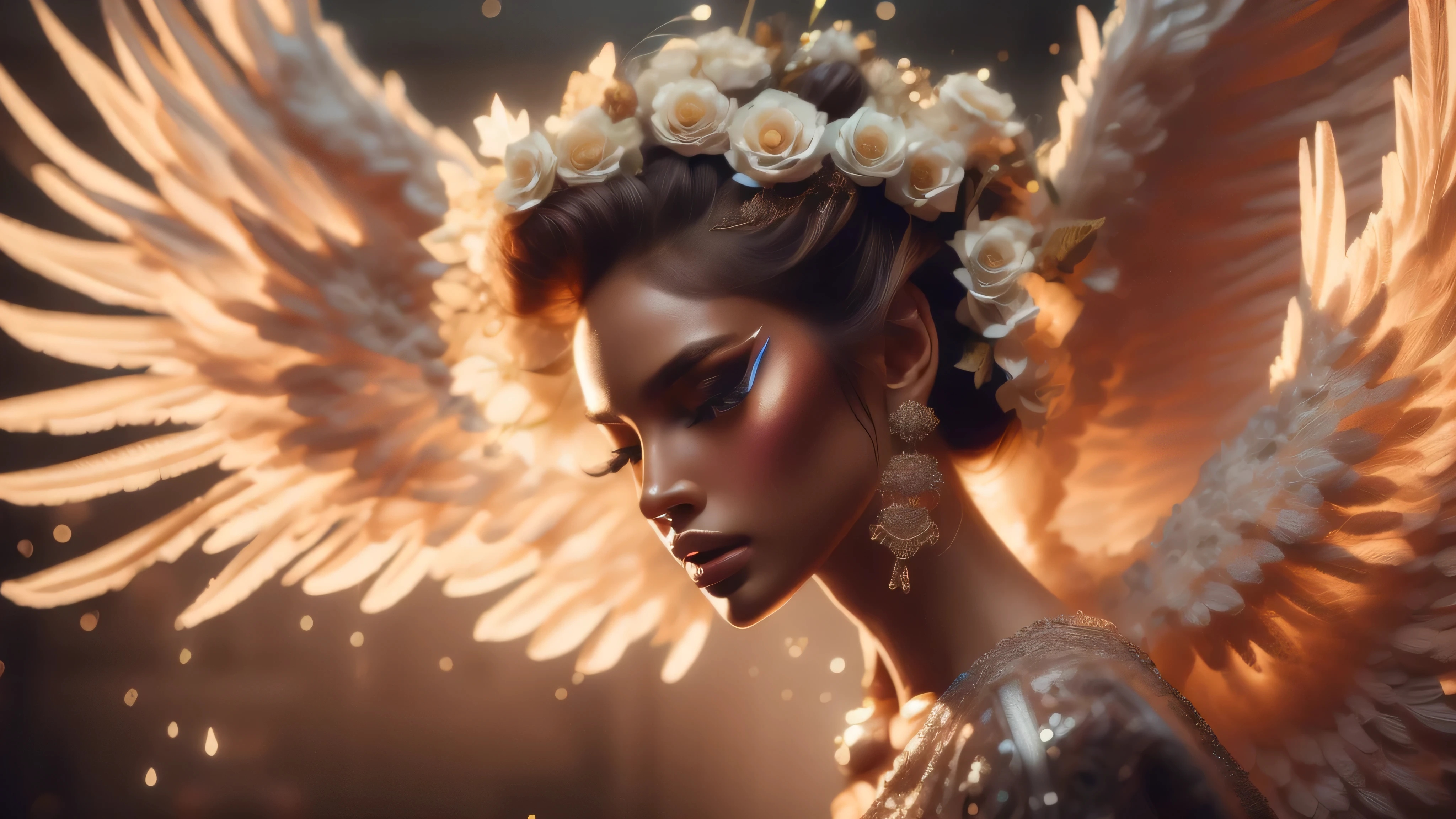((melhor qualidade: 1.5)), ((obra de arte: 1.5)), (hiper-realista), (detalhes intrincados) (volumetric), 1 powerful archangel with clouds in a late afternoon sky, arte oficial, papel de parede da unidade 8k, beautiful and aesthetic, cores vivas, elegante, dynamic angle, tiro de vaqueiro, a mais bela forma de caos, atmospheric, romantismo, design brutalista, (zenemaranhado, mandala, emaranhado, enemaranhado), (flower ecstasy: 1.2)arte conceitual, detalhes intrincados, altamente detalhado, fotorrealista, [OTOY Octane rendering], Motor irreal, Dynamic Pose, high resolution, (rosto realista: 1.1), (hiperrealista: 1.1), Olhos Perfeitos, Penteado, perfect hands, extremely fundo detalhado, dynamic background, (estilo-swirlmagic: 0.9), olhando para baixo, Sozinho, tronco, fundo detalhado
