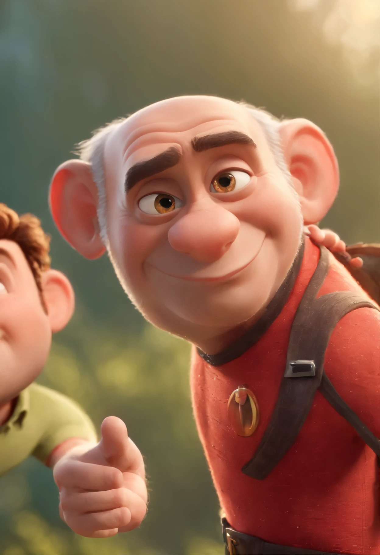 Personagens de desenho animado de dois homens,, Caractere estilizado, animation style rendering, 3D estilizado, Arnold Maya renderiza, 3d stylized rendering, toon rendering keyshot, Stylized 3D rendering, personagem de desenho animado, Personagem de close up, Pose de personagem, (Estilo Pixar) (parte mestre:1.2) (bokeh) (melhor qualidade) (pele detalhada) (textura detalhada) (8k) (cinematic lighting) ，Senta e vaza a parte superior do corpo com personagens de heroes no fundo desfocado. Film Poster 