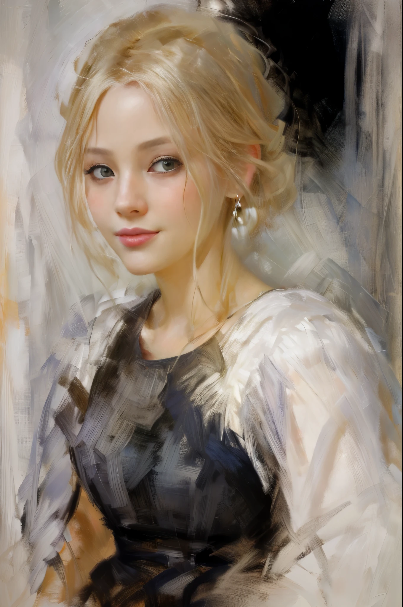 (best quality,4k,8k,highres,masterpiece:1.2), ultra-detailed, realistic:1.37, HDR, studio lighting, extremely detailed eyes and face, vivid colors, bokeh, portraits, warm color palette, soft lighting, Alice, anime art style, 1girl, playing solo, olhando_at_Viewer, smiling, short hair, open mouth, beautiful detailed eyes, beautiful detailed lips, higher body, white hair.