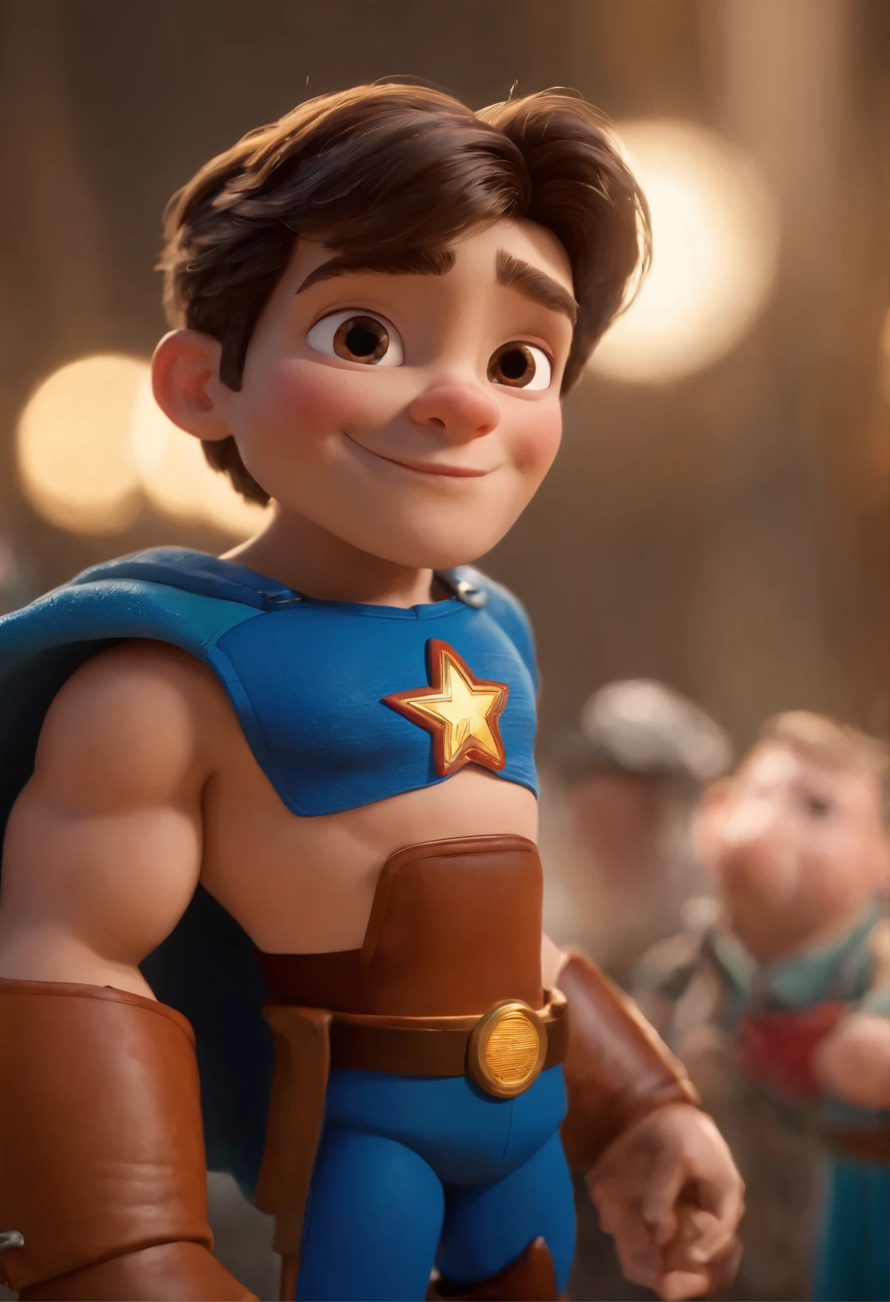 Personagens de desenho animado de dois homens,, Caractere estilizado, animation style rendering, 3D estilizado, Arnold Maya renderiza, 3d stylized rendering, toon rendering keyshot, Stylized 3D rendering, personagem de desenho animado, Personagem de close up, Pose de personagem, (Estilo Pixar) (parte mestre:1.2) (bokeh) (melhor qualidade) (pele detalhada) (textura detalhada) (8k) (cinematic lighting) ,Senta e vaza a parte superior do corpo com personagens de heroes no fundo desfocado. Film Poster