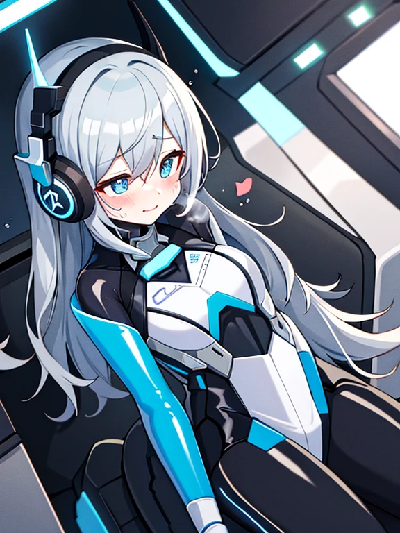 （Equestrian machine):1.3、乗馬マシーンにstraddle、straddle:1.3,Tubes and cables、holds the smartphone in her hand、(Interior of white cyberpunk futuristic space station)、1 girl、solo、full body painting、chest、Sweat、tears、heart-shaped pupil、Ahegao、Steamed body、(blue and black bodysuit):1.2、(Futuristic latex bodysuit space suit):1.1,headphone、V arm、(blush:1.3)