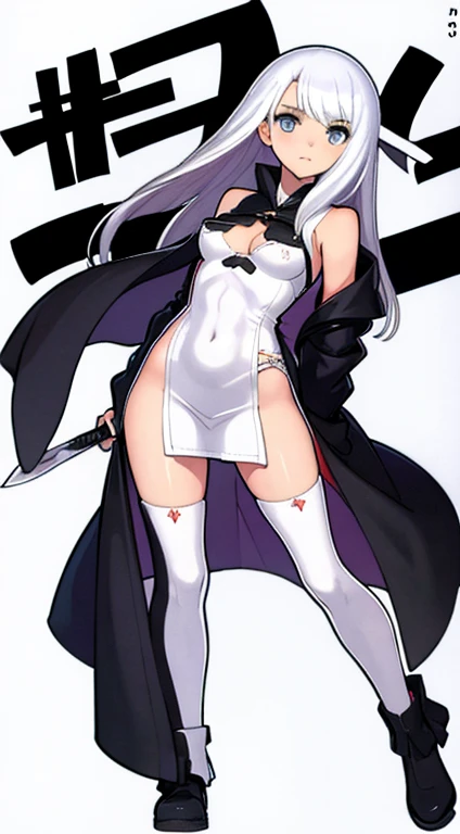 female, character design,  white background,  standing, full body, slender, kunoichi, {bodysuit}, fullbody, smile,