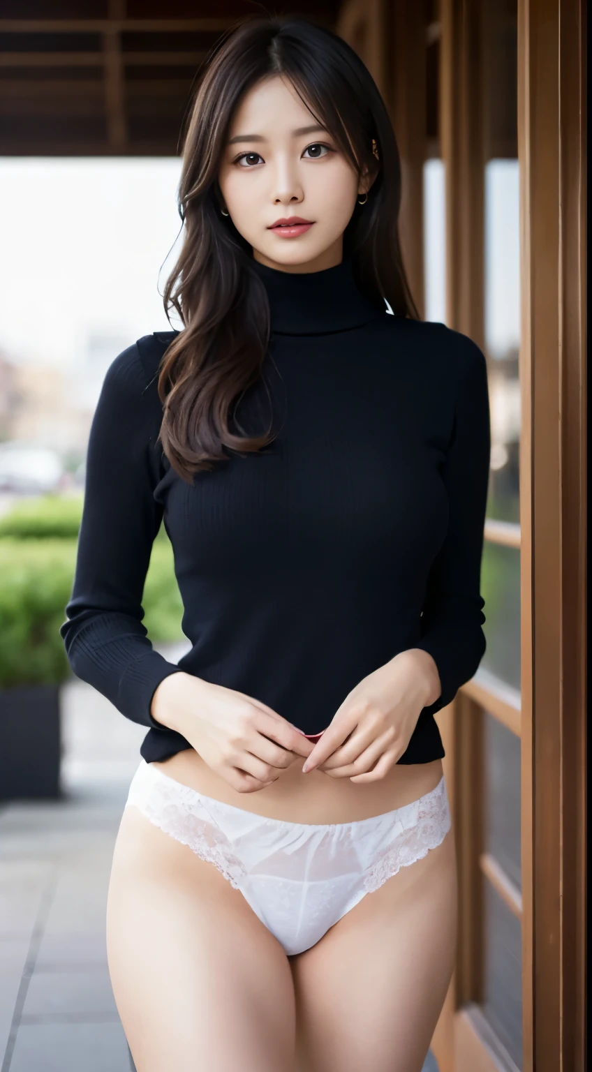 beautiful japanese woman, 1 girl, (It&#39;s photorealistic:1.4), muste piece, best quality, 8K, At 32K、turtleneck、23 years old、((panties))、