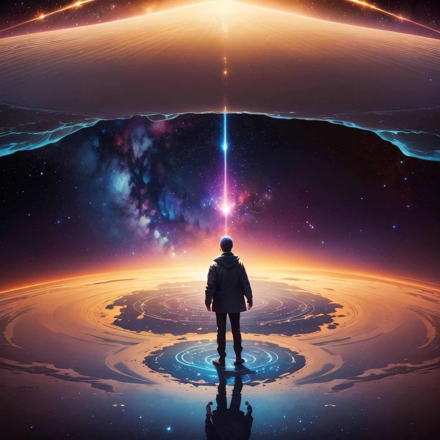 (bestseller book cover),(photorealistic),(powerful man),(deep contemplation),(universe),(vastness of space),(cosmic perspective),(thought-provoking),(existential dread),(introspection),(infinity),(tiny speck),(grandeur of the cosmos),(starry sky),(awe-inspiring),(humility),(profound realization),(insignificance in the grand scheme),(self-reflection),(overwhelming magnitude),(transcendence),(limitless expanse),(astral journey),(deep connection),(mysteries of the universe),(mind-blowing),(mind-expanding),(cosmic consciousness),(limitless possibilities),(galactic exploration),(wonder and awe),(cosmic insignificance),(cosmic perspective),(cosmic beauty),(cosmic exploration),(contemplating the infinite),(philosophical revelations),(metaphysical understanding),(cosmic awareness),(galactic wonders),(marvel at the cosmos),(embrace of the unknown),(cosmic enlightenment)