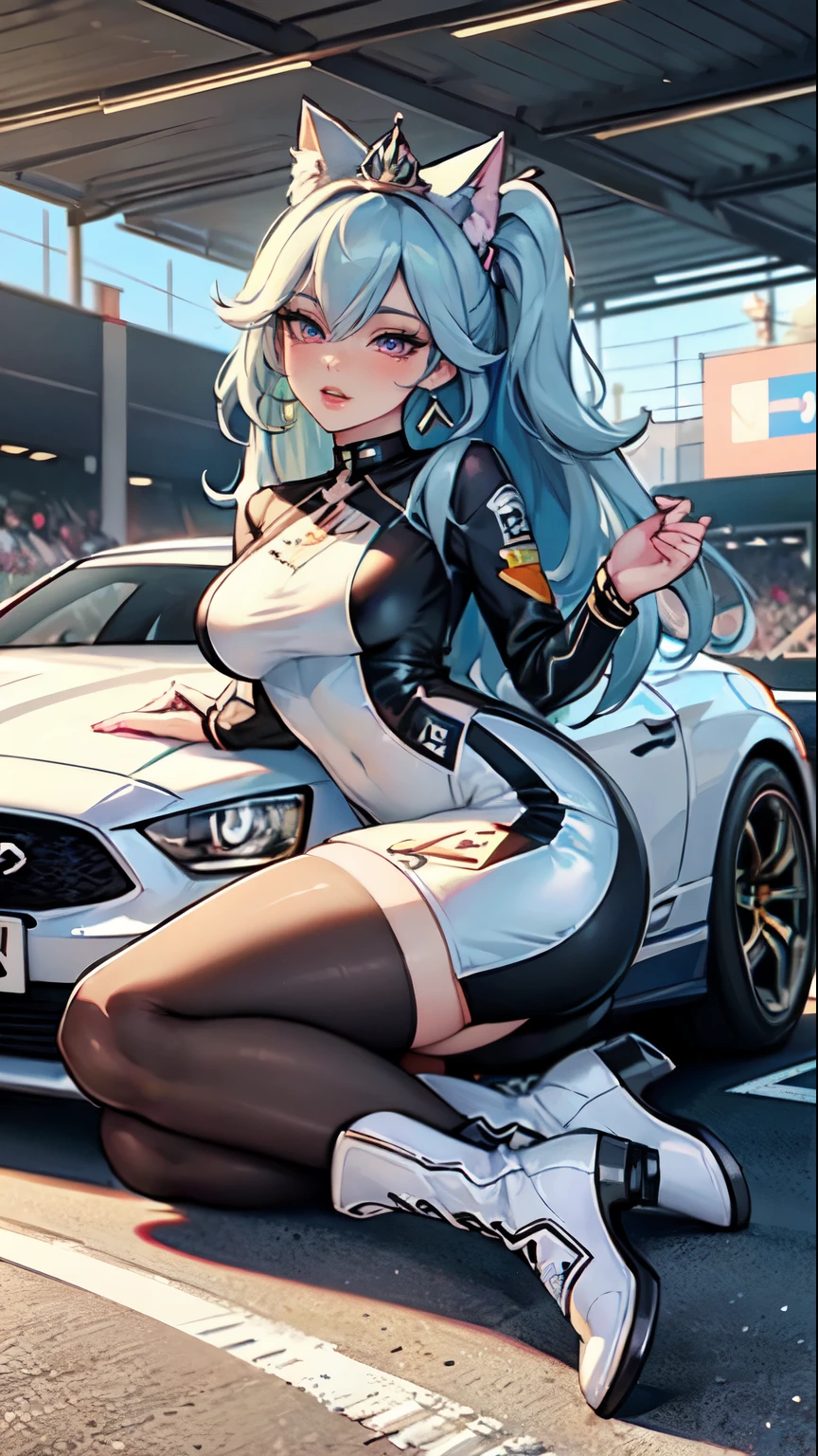 (masterpiece, best_quality, ultra-detailed, immaculate: 1.3), epic, illustration, 1girl, solo, aqua \(konosuba\), full body, next to a car