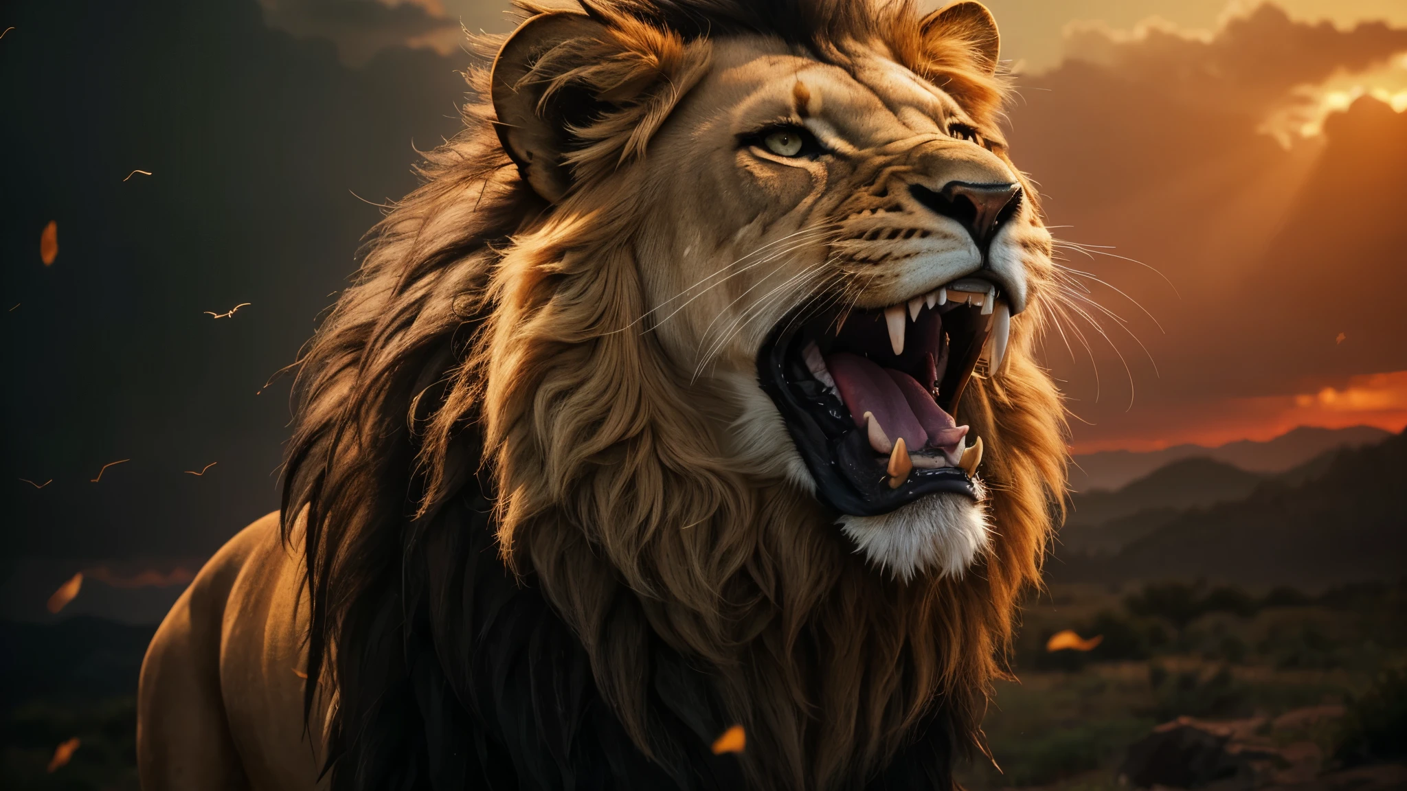 Lion, Divine Lion, Lion King, Lion Majestic, natural, Natureza, renderizado, fotorrealista, UltraHD, 4k, texturasdetalhadas, thunders, sombras detalhadas, cores detalhadas, por do sol, sol se pondo, Sunset, Natureza Linda, Great Divine, por do sol, contraste detalhado, contraste realista, high resolution, cores detalhadas, fogo, eletricidade, divina criatura, 8k, Detailed Realistic, 16K, 8K, HD, Elegante,