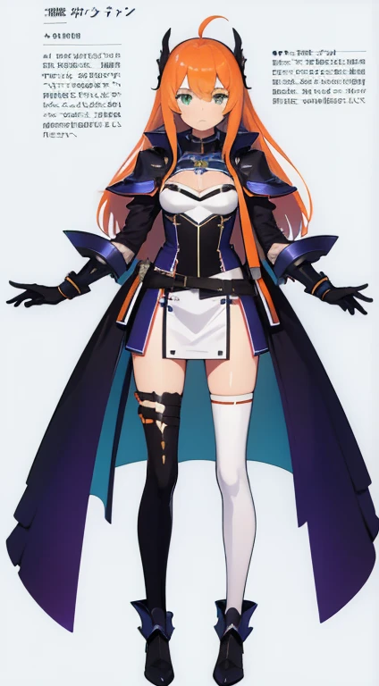 (((Best Quality))) , ((full body)), female, reference sheet, solo, (white background), holding sword, gloves, waist armor, thigh high, side slit trench skirt, blue, orange, green, violet, brown, white, colorful outfit, casual dress, bikini,