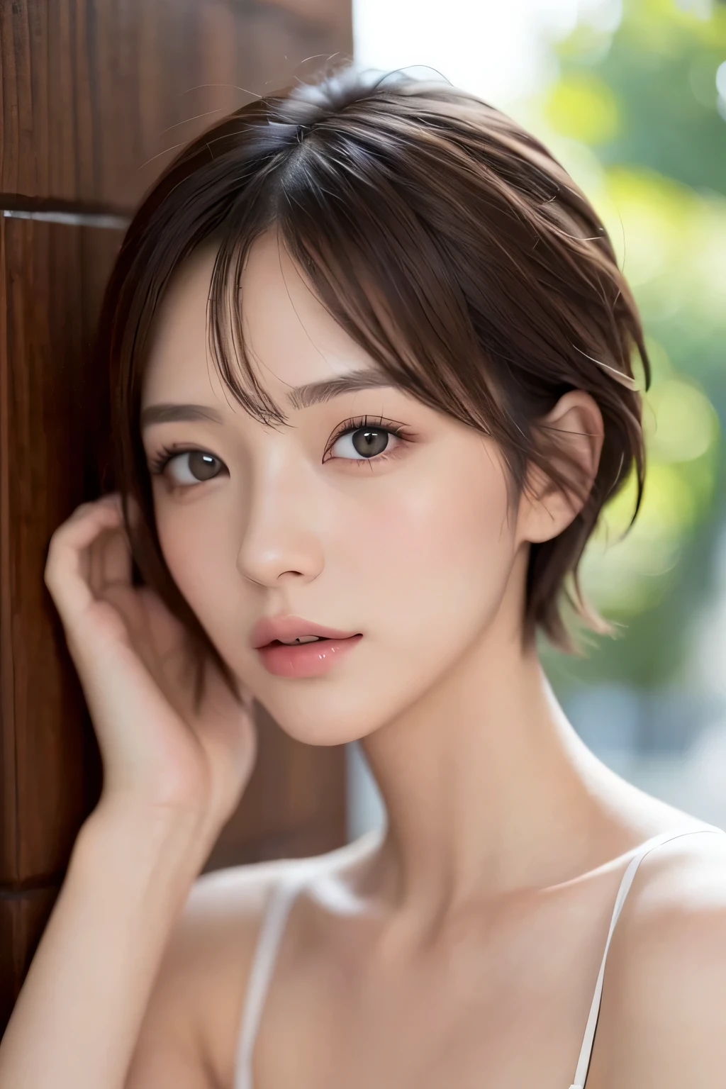 ((highest quality)), ((muste piece)), (be familiar with), perfect face、Beautiful woman、((from the top of the head to the toes))、Mecha body、short cut hair