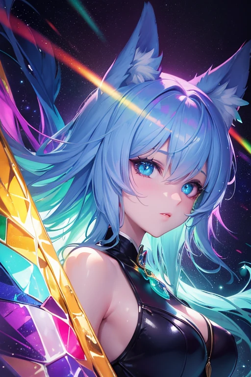 (fantasy)(colorful stained glass, volumetric lighting backlighting good lighting, colorful refraction)depth of field(highly detailed beautiful face and eyes)perfect anatomy(furry beastgirl)