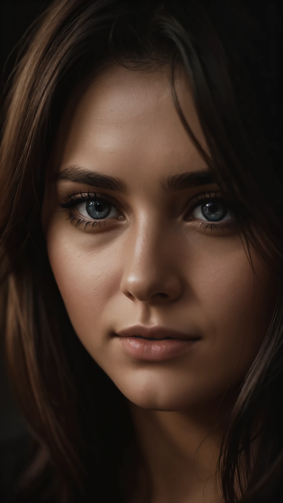 (close-up, editorial photograph of a 21 year old woman), (highly detailed face:1.4) (smile:0.7) (background inside dark, moody, private study:1.OV, by lee jeffries, nikon d850, film stock photograph ,4 kodak portra 400 ,camera f1.6 lens ,rich colors ,hyper realistic ,lifelike texture, dramatic lighting , cinestill 800,