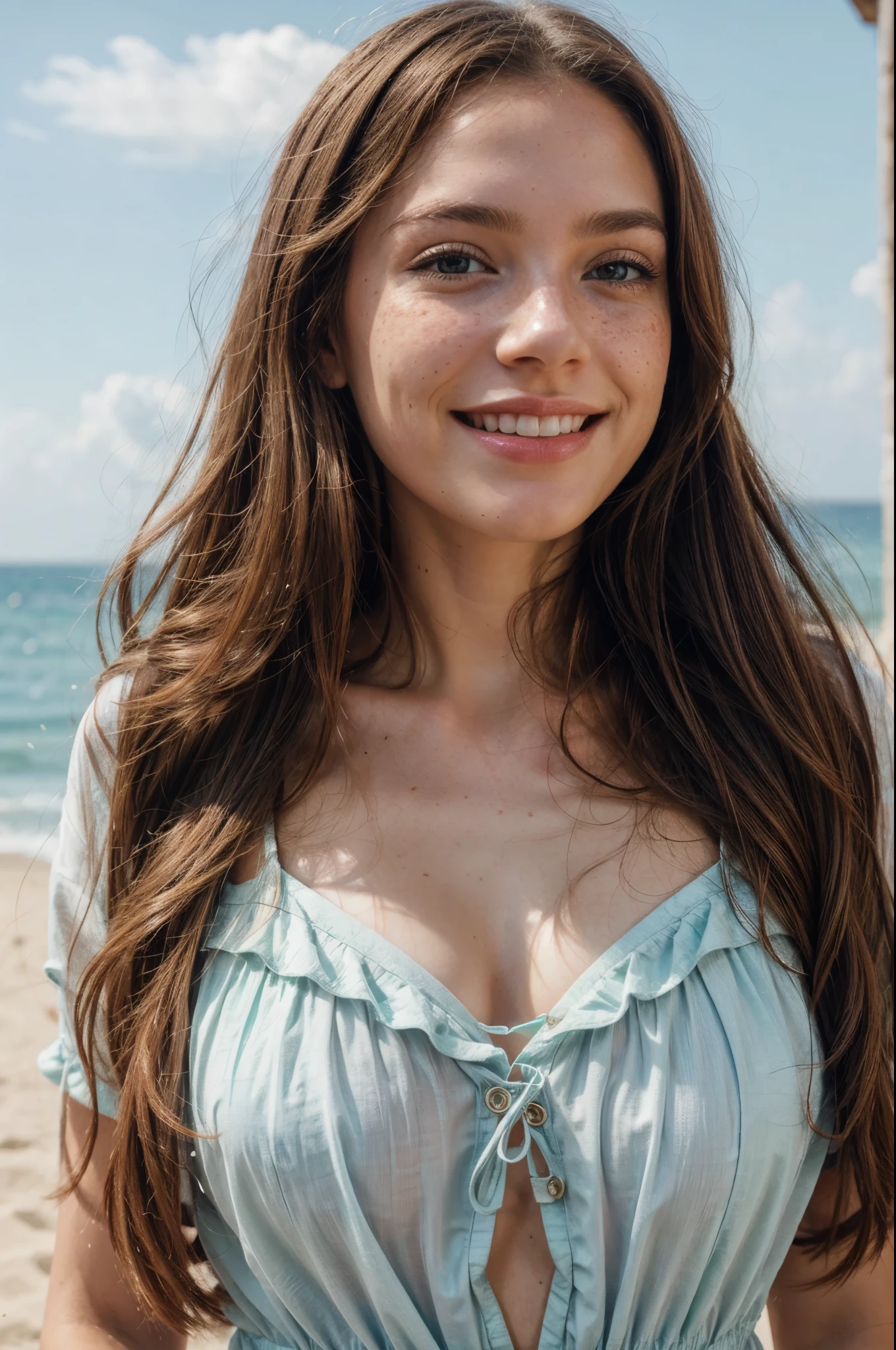 professional, (4K photo:1,1), (Focus:1,3), high detail, playful 18 year old Italian girl, (attractive young woman:1.3), (seductive:1.1), beautiful detailed face, blue eyes, blonde hair, (blushing:1.1), Beautiful young and athletic body, small and round breasts:1.2, beautiful smile, at the seaside, arms up with hands behind head, beautiful armpits, wet body, wet hair, just face and breadt close up, jewelry, seductive look on cam, full sunlight on her forehead, skin shiny with sweat, side wiew 