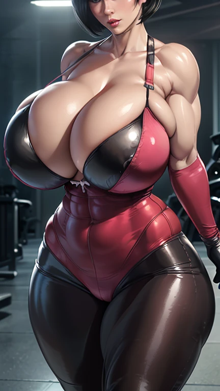 Ada Wong，Resident Evil，Tight Latex Clothes，tmasterpiece，Huge stacked breasts，The kinky is exposed ，（Surreal breasttremely full breasts）），（（Super large）），Big breasts Thin waist，（（（Extremely large breasts））），seductiv，High detail，hyper qualit，high resolution，8K，8k smooth，(reality: 1.2)，(Highly realistic，Ultra-realistic，photograph realistic)，(Realism: 1.2)，Solo，(Perfect feminine curveig breasts:2)，(Huge breasts:2)，(gigantic cleavage breasts:2)，(Large breasts:2)，(Bare tits:1.4)，(chiseled abs : 1.1)，Nice strong legs，，(Curvy:1.1)，Narrow waist，(gigantic hip:1)，(Thick thighs:1)，(Thick legs:1)，Muscular，(body builder:2)