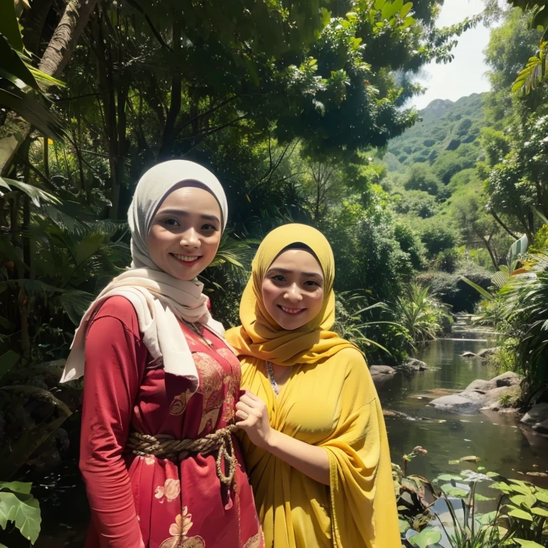 Malay women wearing hijab in the jungle