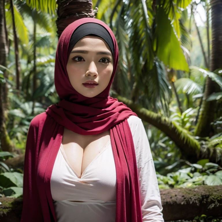 Malay women wearing hijab in the jungle 