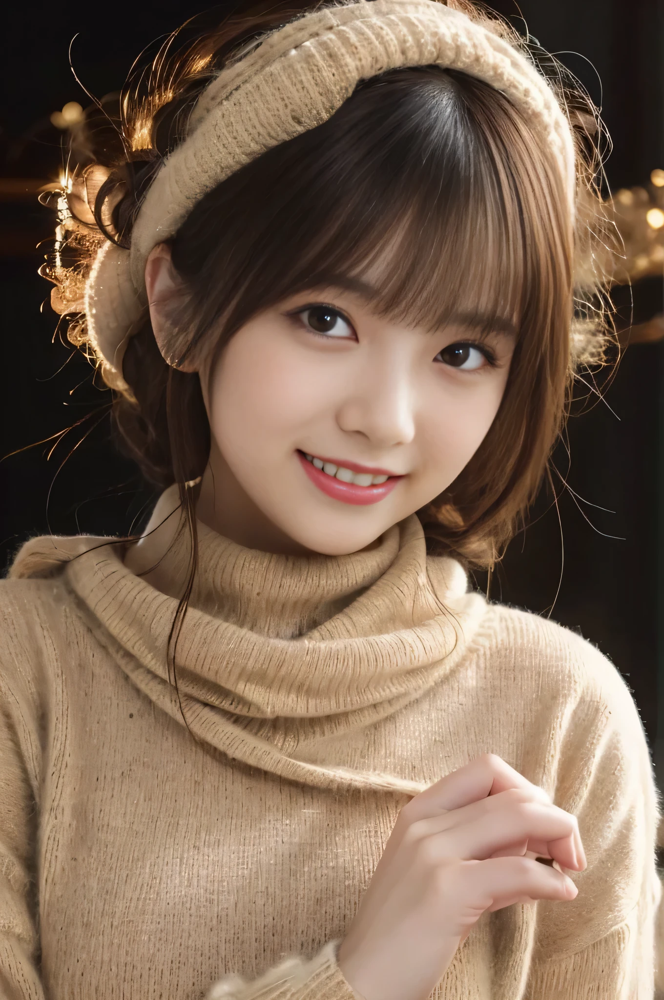 High resolution、Photoreal、hyper realism、portrait of a woman、garden、 photograph、realistic、beautiful japanese woman、、black haired、Lots of bangs、medium bob、natural makeup、big breasts、Tank top、detailed face、detailed lips、fine eyes、Glossy skin、one person