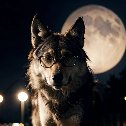 Wolf cartoon in moon light wearing rayban glasses