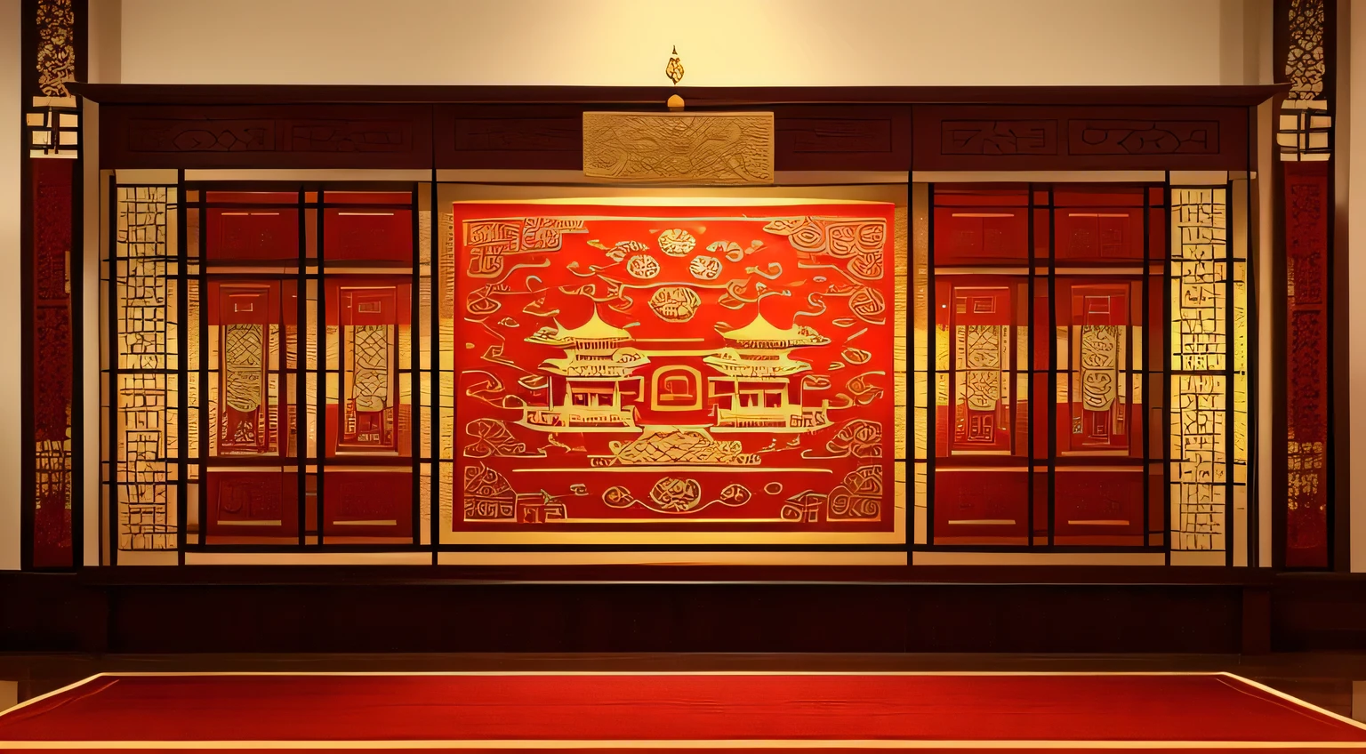 Design a magnificent frame in the style of imperial China. The frame should display intricate golden details and patterns inspired by the architecture and ornamental elements of Chinese imperial times.. As linhas devem fluir organicamente, standing out for its elegance and sophistication. Add traditional Chinese symbols subtly incorporated into the frame to convey an air of prestige and history.