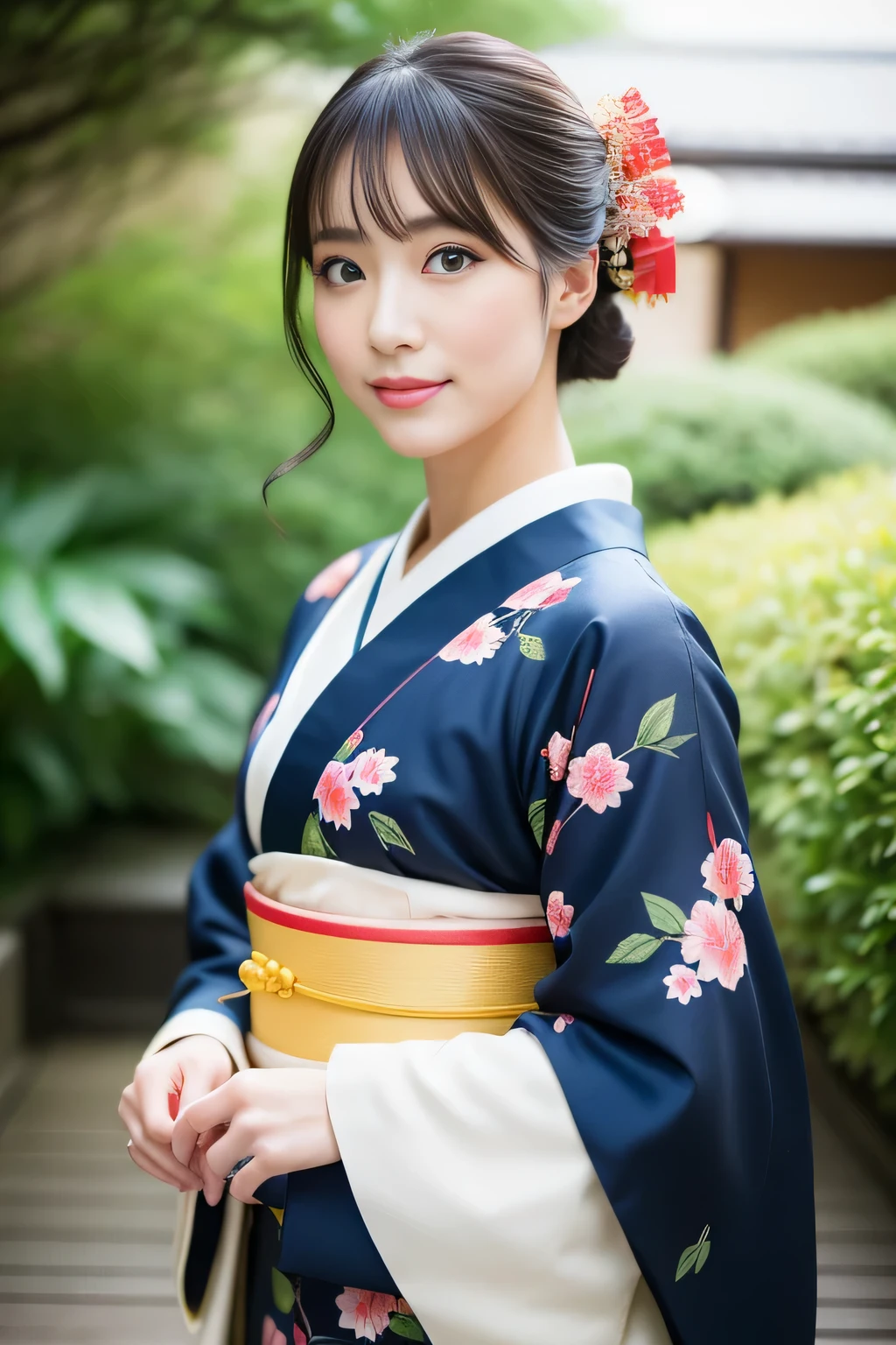 Nikon Z 85mm、The Beauty of Japan、Elegant and elegant portrait、japanese theme、Traditional kimono、Washi background、Filming in the Japan Garden、beautiful japanese makeup、Soft glow of natural light、A beautiful woman who symbolizes Japan culture