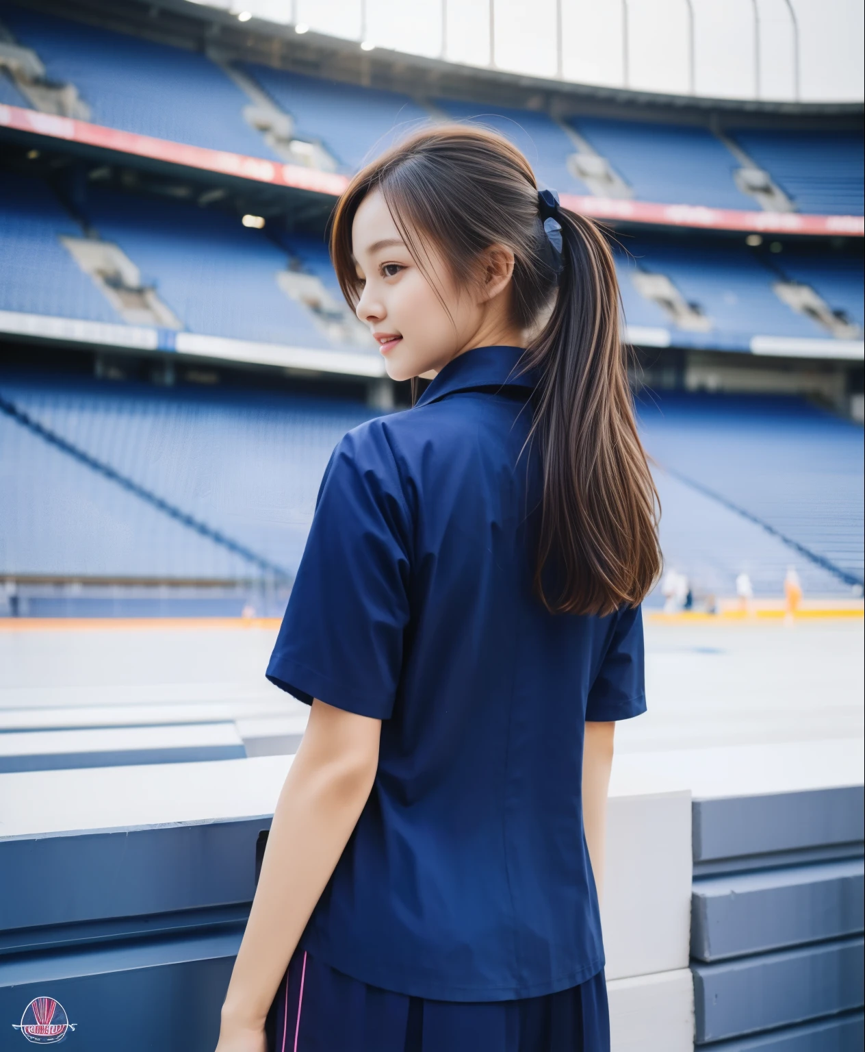 (best quality,10,10,height,Masterpiece:1.2),Special details,(realistic,ภาพrealistic,Realistic photos:1.37),1 cute girl on the football field,Shiny skin,only,smile softly,BDclothelue shirt:1.3)),short sleeve,shirt, trousers.,(navy_long_ติดตามtrousers:1.1), ((stadium background:1.3)),Dynamic angle,excited,Face focus,dynamic poses,from behind,focus ass,Masterpiece, best quality, ultra realistic, Too many details, 8k resolution, raw photos, Sharp focus, ((Navy blue shirt:1.1)), short sleeve, เส้นทางlong, perfect bodyแบบ, 2 mature women, 18, Cinema-grade lighting system,trousersวอร์มสีน้ําเงิน,exercise clothes,correct anatomy,perfect body, correct body, sharp face, correct bodyทางกายวิภาค, full body, realistic gestures, long-haired, realistic poses,Wear long shorts..............................,ช่วงขาlong,fit,carved girl, Slender figure, Model, fit, beautiful body,trousersวอร์มสีน้ําเงิน, two girls kissing