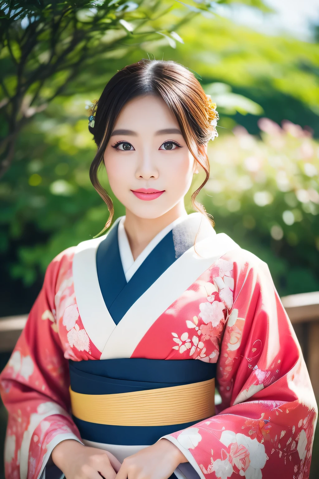 Nikon Z 85mm、The Beauty of Japan、Elegant and elegant portrait、japanese theme、Traditional kimono、Washi background、Filming in the Japan Garden、beautiful japanese makeup、Soft glow of natural light、A beautiful woman who symbolizes Japan culture