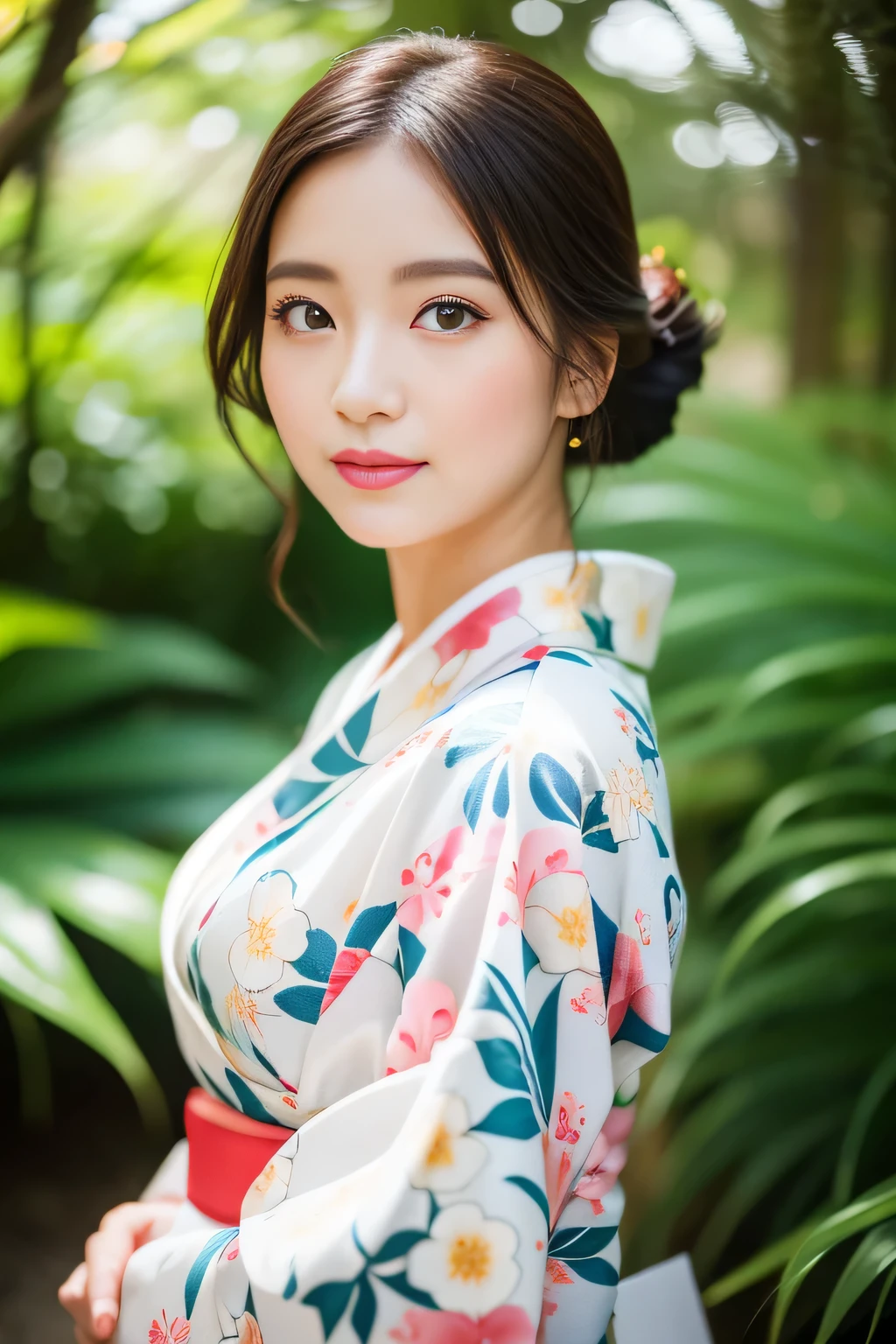 Nikon Z 85mm、The Beauty of Japan、Elegant and elegant portrait、japanese theme、Traditional kimono、Washi background、Filming in the Japan Garden、beautiful japanese makeup、Soft glow of natural light、A beautiful woman who symbolizes Japan culture