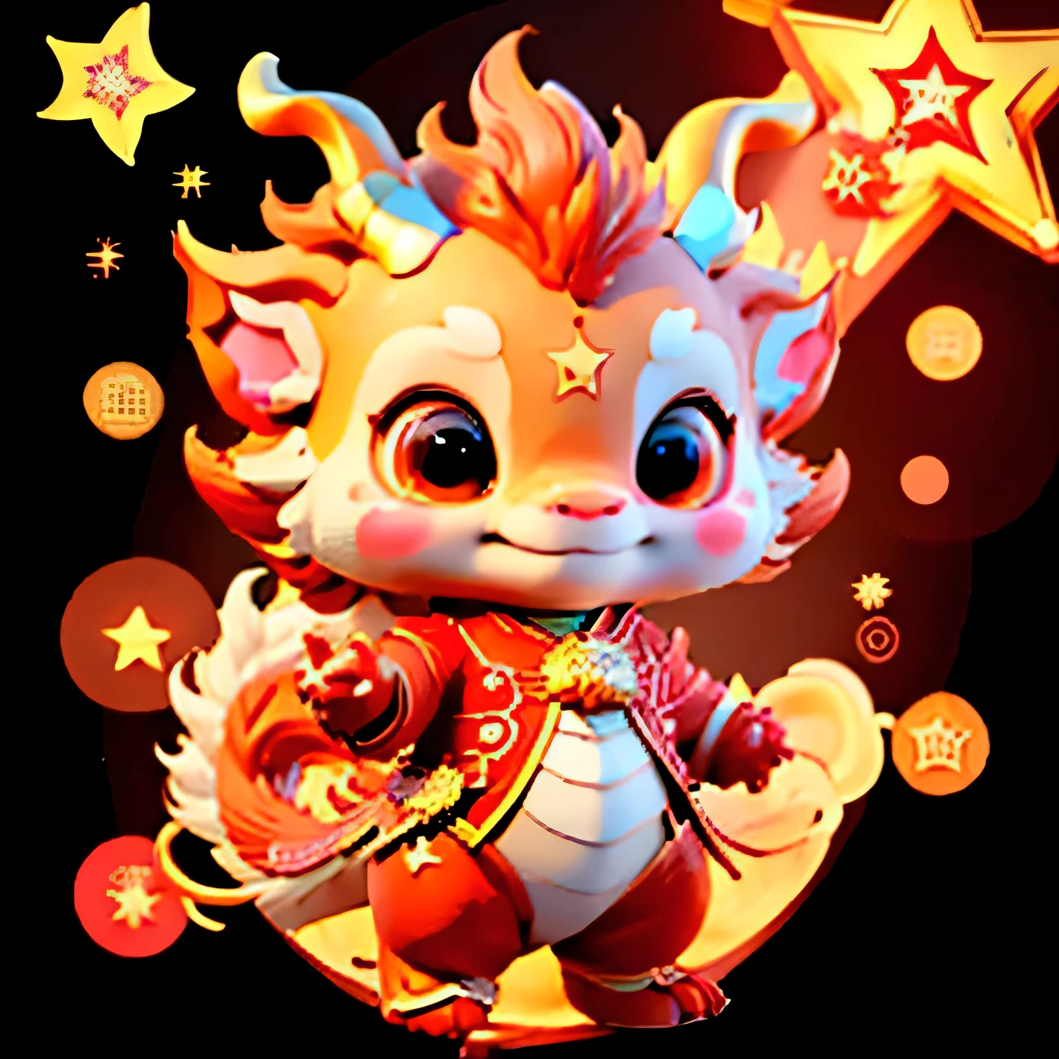 mascot，穿着宇航服的Star，flesh colored face，There is light around the body，Body in the shape of a five-pointed star，Star