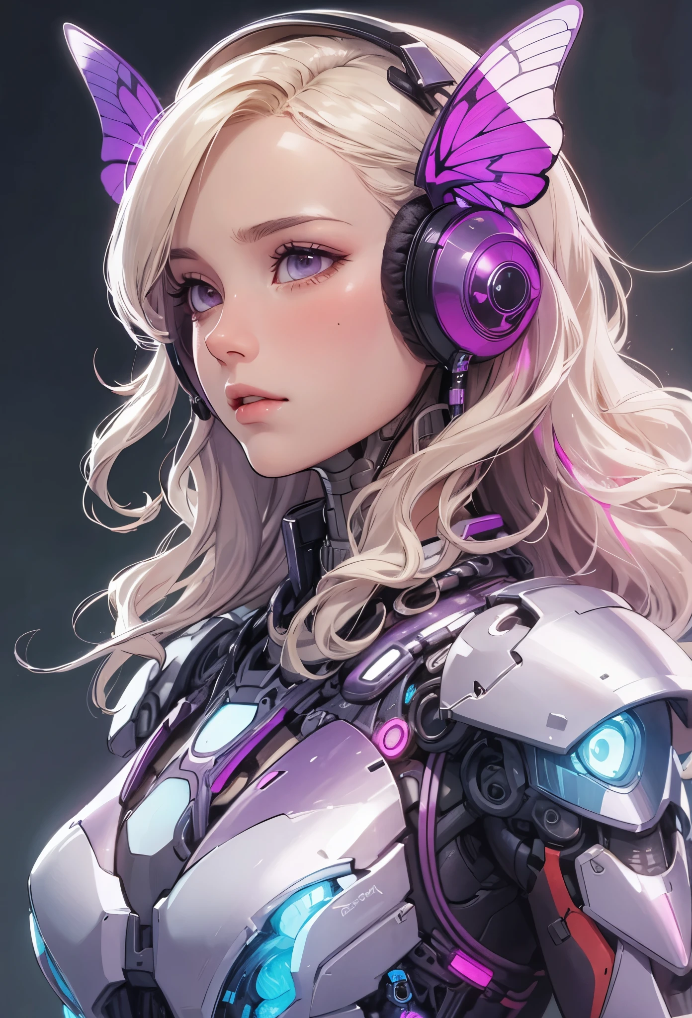 (Detailed illustrations,Very detailed and detailed drawing,Delicate lines with slow and rapid,Realistic texture expression),[Color tressed main line],[labo],[[HENTAI]] ANIME (CYBERGirl anime Beauty  Cyborg [wavy hair (platinum blonde)]),([Butterfly wings] Magenta-pink Papillon cybernean armor [Aurora Armor] Fuselage only transparent material) Cyber Headset,(cybernetic),(Intricate and beautiful decoration [Dense detail]),(Fine and beautiful skin expression [transparency]),[完璧な目のdetailed (Iris beautifully drawn in every detail)[Jewel-like eyes]],[long and beautiful eyelashes],[Meticulously drawn hair [美しく艷やかな髪のdetailed]],(完璧な手のdetailed [Beautiful fingers without breakdowns [Beautiful nails]]),(Perfect Anatomy(Perfectly proportioned))[[full body portrait]],[[Design built to the highest level]][Ideal color coordination(Accurate simulation of light-material interactions)],([Precision Detail](detailed,High definition)),[Visual art that conveys a sense of narrative].