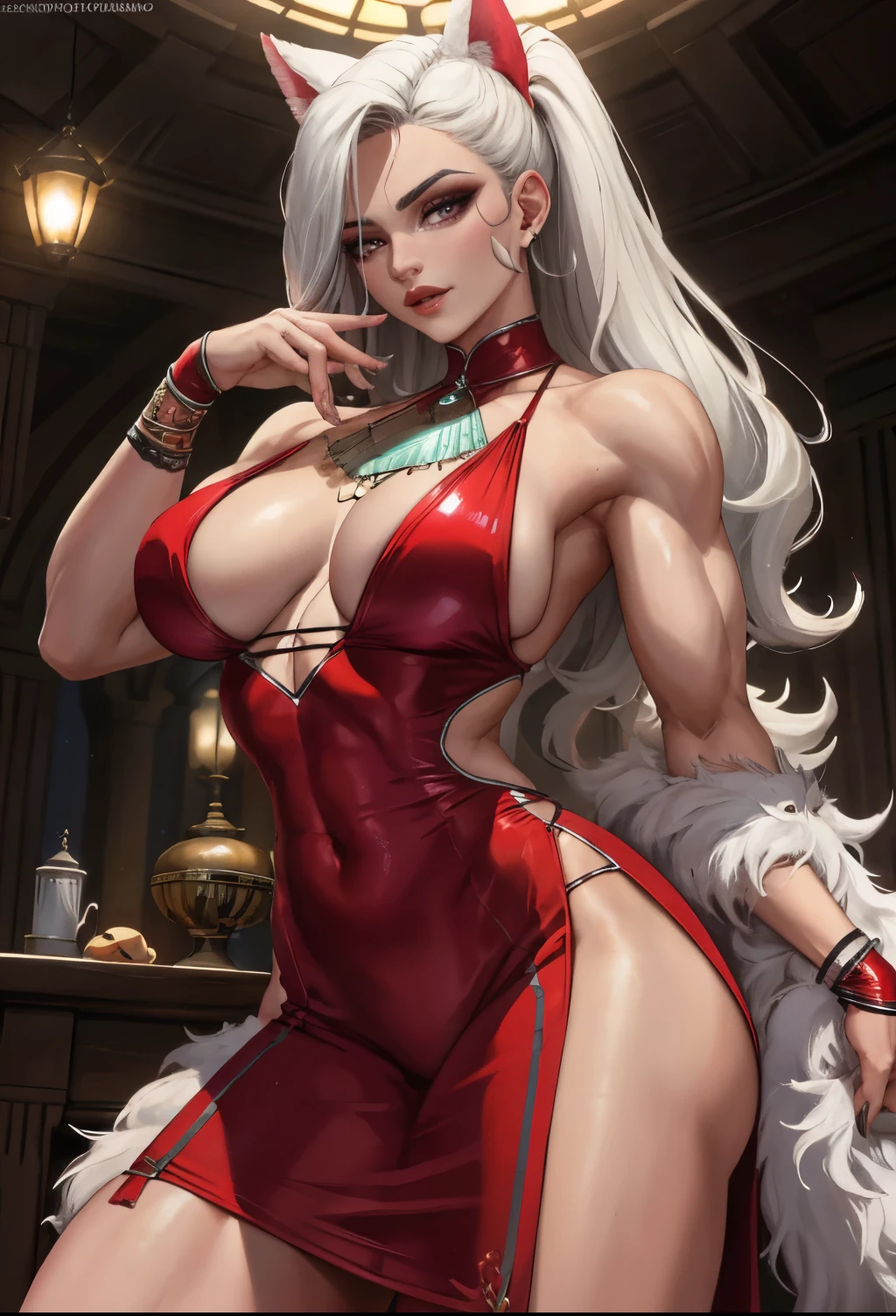 1 chica, gorgeous, muscular, muslos gruesos, mujer madura, abdominales, Caderas anchas, (obra maestra, alta calidad:1.1) ,piel brillante, suave, , hendidura mamaria, Traje ajustado, tetona, con curvas, adaptar, tonificado, dedo de camello, lipstick, labios gruesos, maquillaje, muy detallado, kawaii, mojado y brillante,