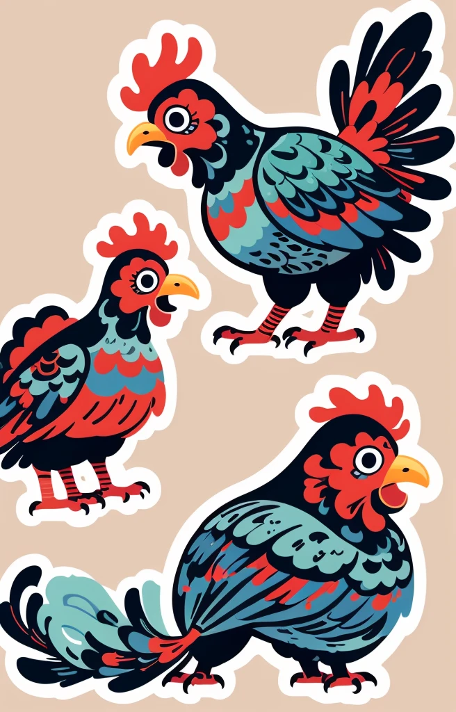 STYLE: kids illustration | SUBJECT: a playful prized black Rooster | AESTHETIC: super kawaii, bold outlines | COLOR PALETTE: pastel | IN THE STYLE OF: Sanrio