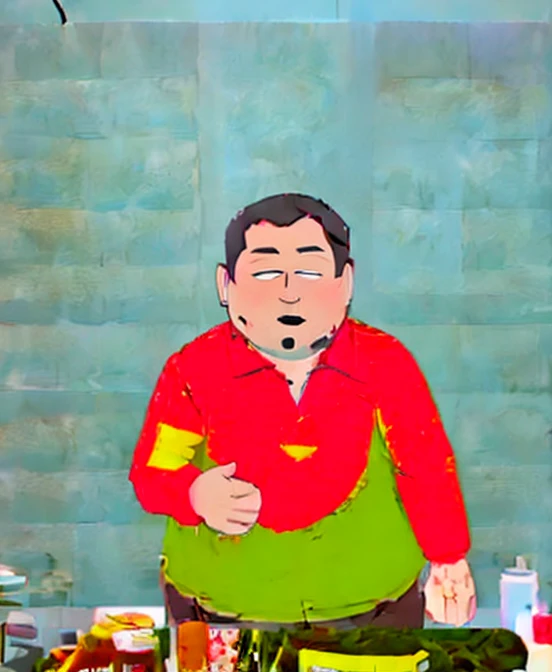 Bloody Scene: Dr Mephesto got phone on Bathroom, Fat Man, Straw Hat, long Sleeve Hawaiian shirt