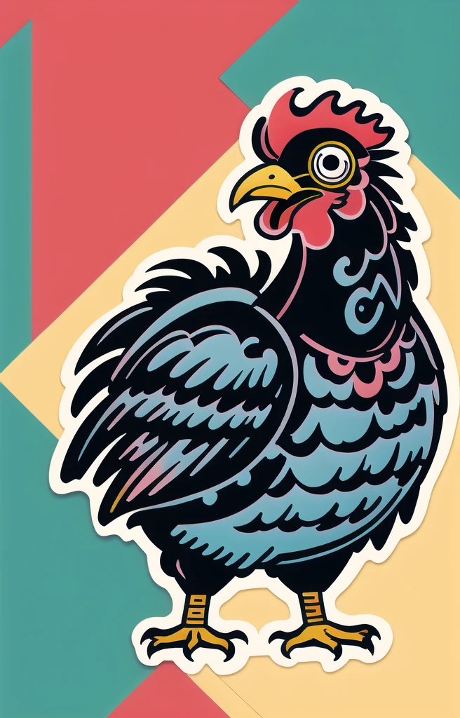 STYLE: kids illustration | SUBJECT: a playful prized black Rooster | AESTHETIC: super kawaii, bold outlines | COLOR PALETTE: pastel | IN THE STYLE OF: Sanrio