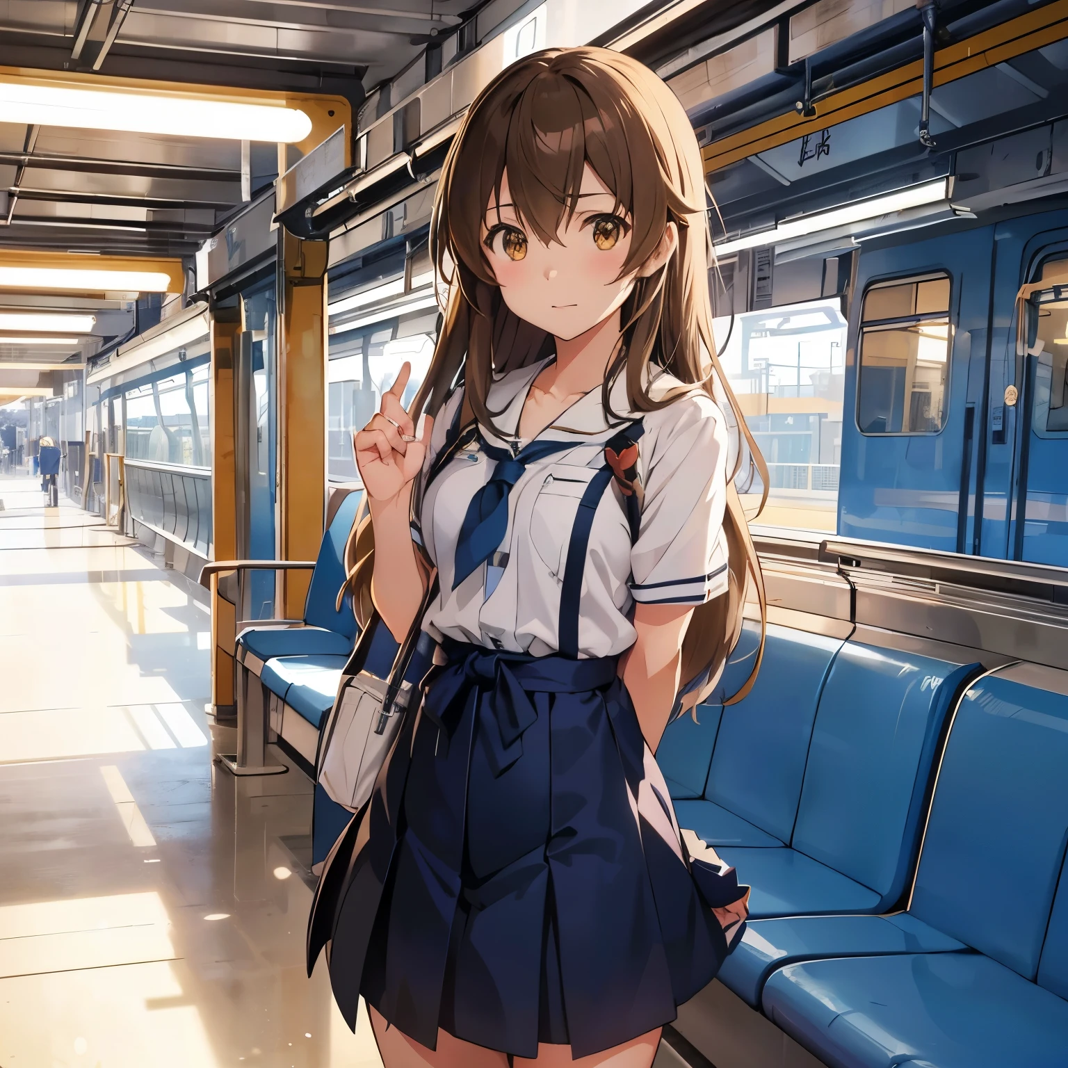anime girl with long hair walking on a train platform, Kantai Collection Style, railgun, konpeki no kantai, kantai collection arcade, kancolle, makoto shinkai style, Cute girl anime visual, Makoto Shinkai's Art Style, beautiful anime high school girl, anime style 4k, official artwork, shinkai makoto