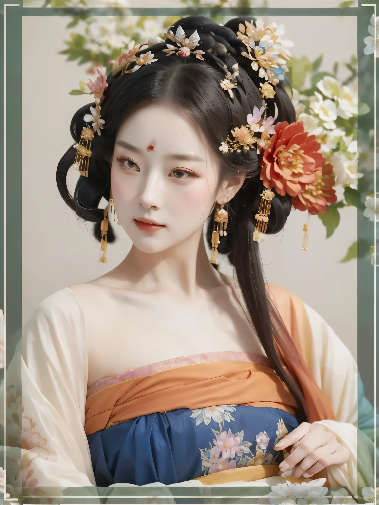 a close up of a woman with a flower in her hair, a beautiful fantasy empress, ((a beautiful fantasy empress)), palace , a girl in hanfu, ancient chinese princess, inspired by Lan Ying, chinese empress, beautiful character painting, chinese princess, 中 元 节, chinese style, inspired by Qiu Ying, ancient china art style