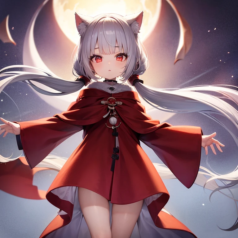 highest quality, perfect body, Delicate facial details, facial details, whole body, arm details，leg details，one human girl, alone, red eyes, droopy eyes, gray hair, straight hairstyle, pretty girl, black robe，expressionless