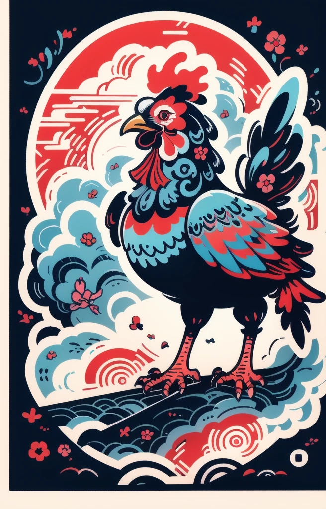 STYLE: kids illustration | SUBJECT: a playful prized black Rooster | AESTHETIC: super kawaii, bold outlines | COLOR PALETTE: pastel | IN THE STYLE OF: Sanrio