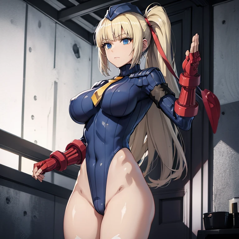 ultra-detailed, Explicit, Beautiful body, Beautiful Nose, Beautiful character design, perfect eyes, perfect face, ultra highres, 4K, beautiful legs, perfect legs, Nice hands, Perfect hand, Masterpiece, Best Quality, Highly detailed, illustration, absurdres, street fighter, doll suit, shadaloo doll, dollsuit, expressionless, blank eyes, looking at viewer, red gloves, emotionless, black latex, corrution, mind control, female combatant, full body, hypnotized, unhappy trance, full body suit, ribbed bodysuit, both arms at side, obey, perfect female body, extremely glossy latex, hypnosis, hypnoLora, empty eyes, Mind control device, poses, submissive_pose, Slave, hat, necktie, lying down, lying down at attention, hat, yellow necktie, belt, latex, ribbed bodysuit, thighhighs, garter belt, Fighting Stance, nazi saluting, military, military saluting, salute, thigh boots, solo, blood on shirt, blood on hand, blood on clothes, blood on face, blood, blood on arm, blood on cheek, blood on leg, limalisha, side ponytail, hair ribbon, Madan no Ou to Vanadis, blue eyes, hair ornament, long hair, blonde hair, sword, holding sword