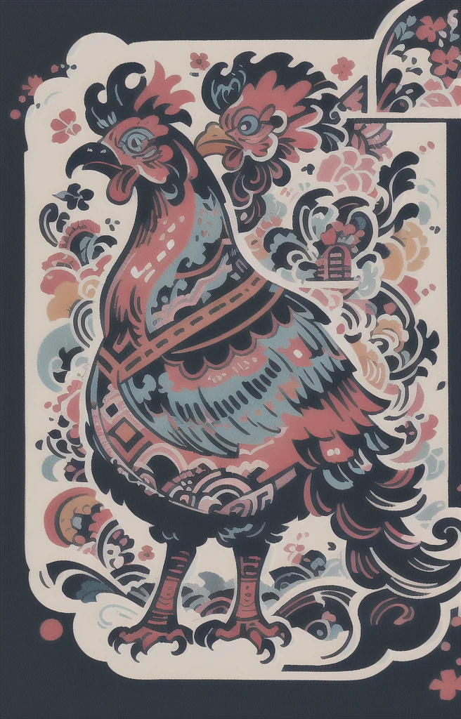 STYLE: kids illustration | SUBJECT: a playful prized black rooster | AESTHETIC: super kawaii, bold outlines | COLOR PALETTE: pastel | IN THE STYLE OF: Sanrio