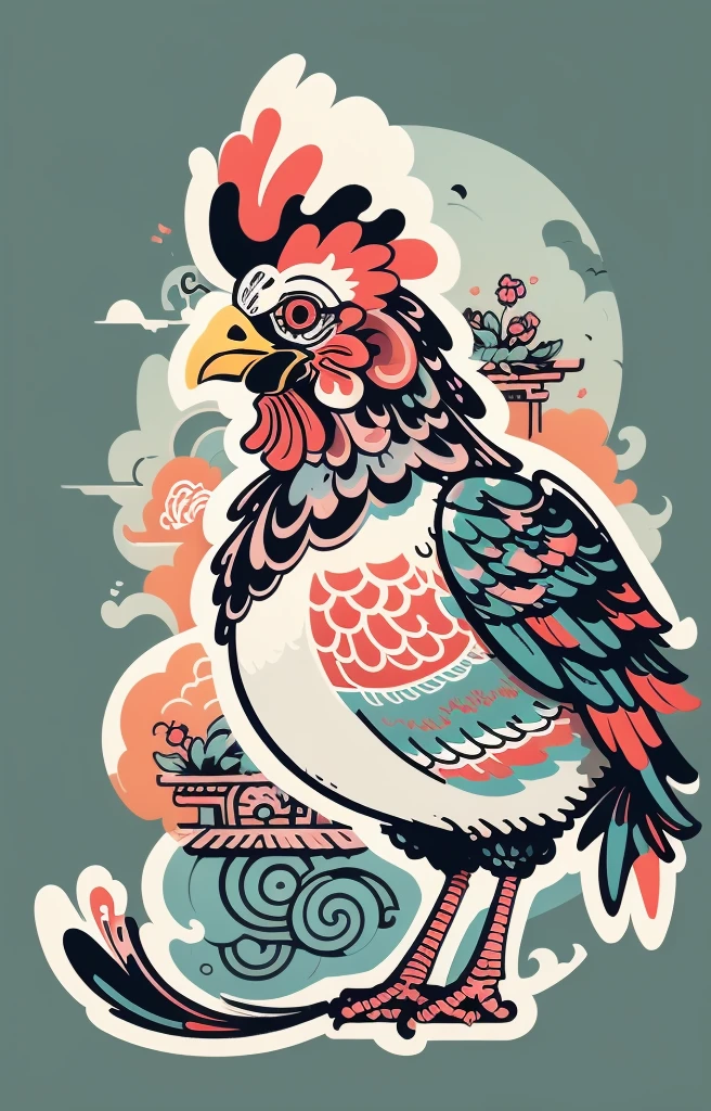 STYLE: illustration | SUBJECT: a playful prized black rooster | AESTHETIC: super kawaii, bold outlines | COLOR PALETTE: pastel | IN THE STYLE OF: Sanrio