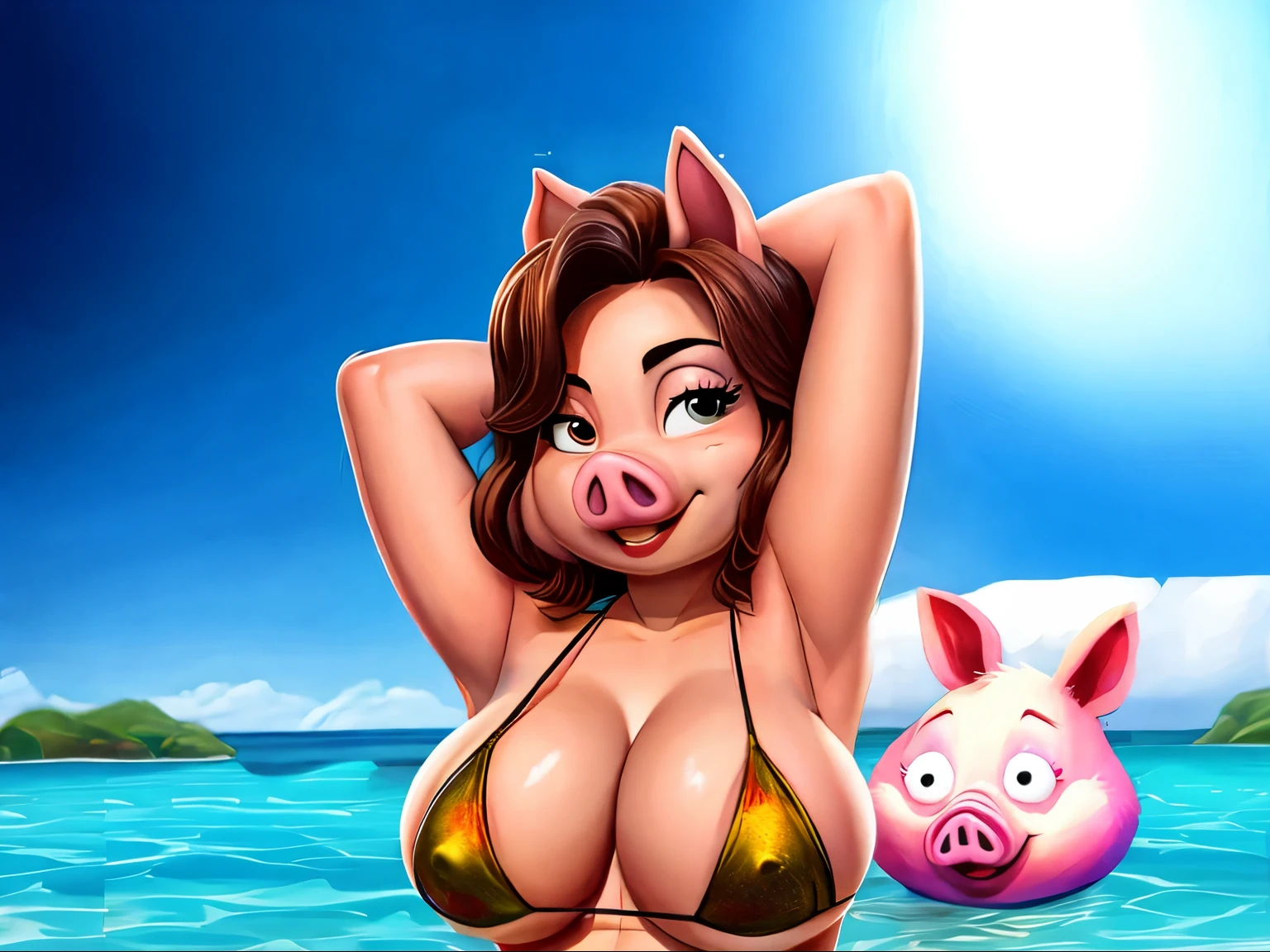 cartoon girl pig in bikini, protruding nipples, with very astonished, wide eyed pig in the ocean behind her, cartoon digital painting, cartoon digital art, digital cartoon painting art, cartoon artstyle, realistic bikini, digital art cartoon, pinup art, commission for high res, comic digital art, 8 k cartoon illustration, cute detailed digital art, bottom angle, cartoon art style, realistic cartoon, in style of digital illustration, swimsuit
smoothe the edges